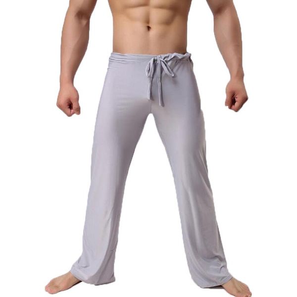 Vêtements de nuit pour hommes pantalons pour hommes bas de sommeil Viscose maison lâche Sexy salon lait soie mode sangle mâle pyjama sous-vêtements