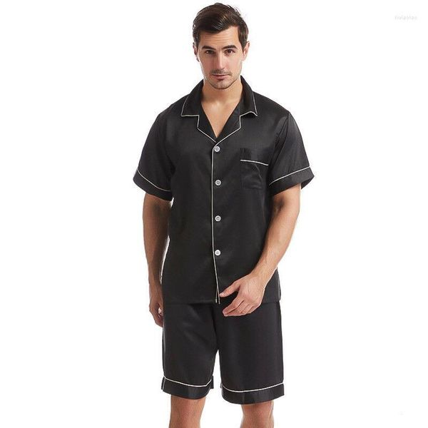Vêtements de nuit pour hommes Pyjamas en satin de soie pour hommes Ensemble manches courtes Bouton T-shirts Tops Shorts Loungewear Pyjamas pour hommes