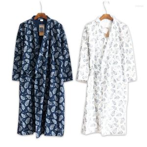 Heren slaapkleding heren sexy bladeren print katoen kimono gewaad veer eenvoudige badjobes lange mouw spa casual gewaden Japans voor mannelijk