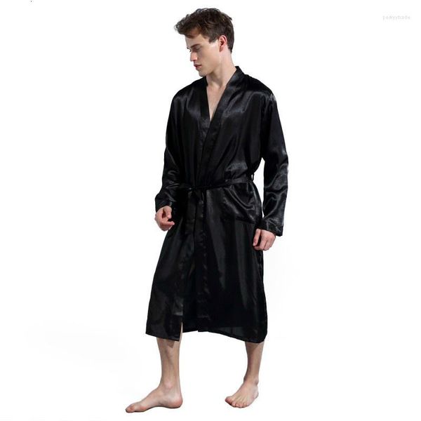 Vêtements de nuit pour hommes Robes en satin de soie pour hommes Pyjamas Long Slve Solid Slpwear Kimono Homme Peignoir Loisirs Hommes Loungewear Robe de chambre 2023