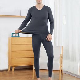 Vêtements de nuit pour hommes Mens V Col Sous-vêtements Ensemble Pyjama thermique Mince Vêtements d'automne et pantalons Chemise à manches longues à manches longues Costume pour homme