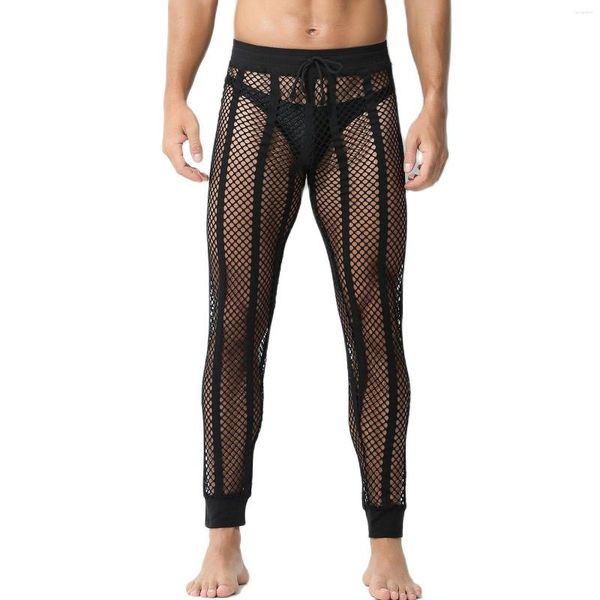 Vêtements de Nuit pour Hommes Maille Résille Bas Sexy Pyjamas Longs Homewear Vêtements de Nuit Transparent Sommeil Transparent CLEVER-MENMODE Pantalons Pantalons Hommes Minces