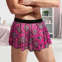 Vêtements de nuit masculines mini jupe élastique taille plissée courte mâle lingerie vintage floral imprimé de club de club de club