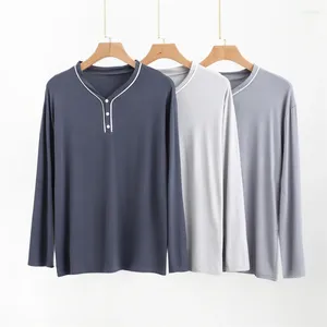 Mannen Nachtkleding Modale Pyjama Slaap Tops Button-down V-hals Lange Mouw T-shirt Eenvoudig Ondergoed Casual Mannen Henley Shirt