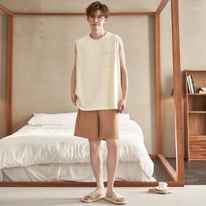 Heren Nachtkleding Modal Vest Pyjama Set Mannen Pyjama Losse Zomer Pijamas Hombre Mouwloze Huiskleding Korte Broek Nachtpak voor Mannelijke