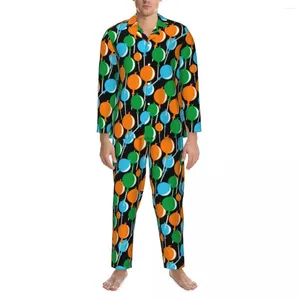 Nachtkleding voor heren Veelkleurige ballonpyjamasets Herfst Art Print Schattig Thuis Man 2-delig Retro oversize nachtkleding Verjaardagscadeau