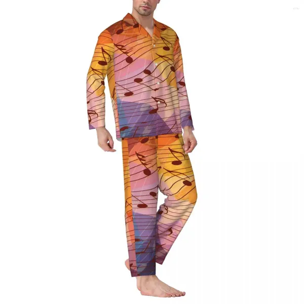 Pyjama pour hommes, vêtements de nuit, Notes de musique, ensembles d'automne, bleu, Orange, mode sommeil unisexe, 2 pièces, Design esthétique surdimensionné, costume de maison