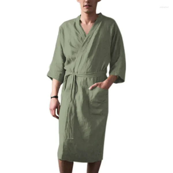 Ropa de dormir para hombre, batas musulmanas, bata de ducha de Color sólido, ropa de descanso para primavera y verano, albornoz de manga de cuarto de longitud media para hombre