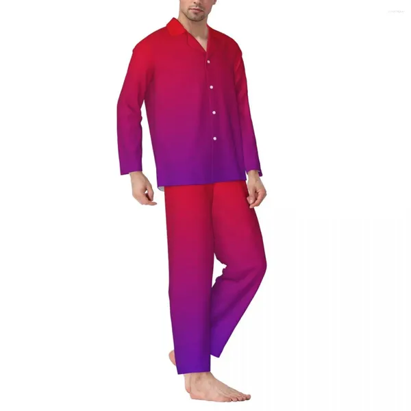 Vêtements de nuit pour hommes néons printemps minimaliste rouge à violet dégradé décontracté surdimensionné pyjama ensemble hommes à manches longues doux vêtements de nuit