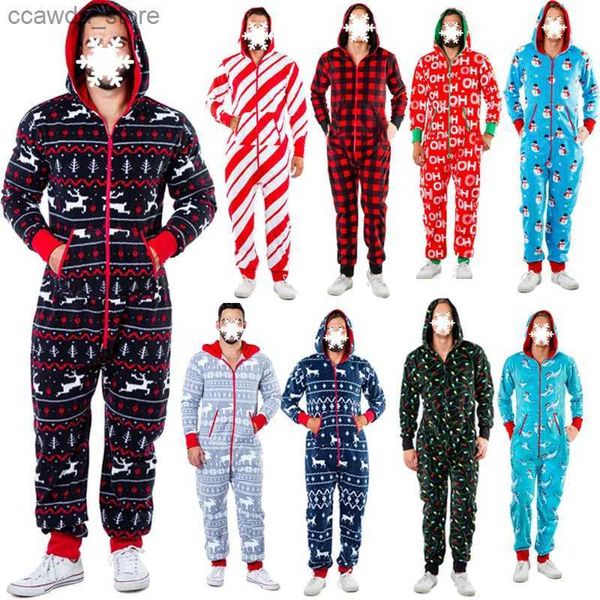 Ropa de dormir para hombres Nueva Navidad Ropa para el hogar Ciervo Muñeco de nieve Raya Impreso Multicolor Tamaño grande Cómodo Mono Pijamas Q240109