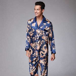 Nachtkleding voor heren Nieuw Dragon-patroon Herenbroek met lange mouwen Pyjamaset Thuisservice Tweedelige set Paar Dragon-patroon Pyjama met lange mouwen T221103