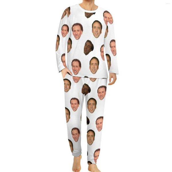 Vêtements de nuit pour hommes Nicholas Cage Pyjamas Celebrity Acteur Homme à manches longues Kawaii Set Two Piece Chambre Winter Design Cadeau d'anniversaire