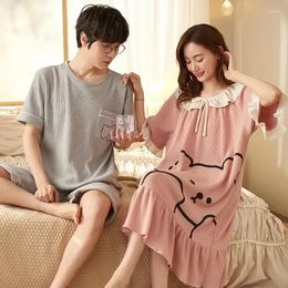 Heren Nachtkleding Nachthemd Katoenen Nachthemden Zomer Mode Korte Koppels 2023 Voor Pjs Dames Mujer Wafel Koreaanse Mannen Zoete Pijamas
