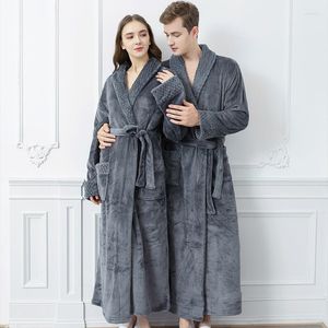 Vêtements de nuit pour hommes chemise de nuit femmes automne hiver longue robe en molleton de corail épaissi Couple peignoir flanelle maison vêtements Kimono