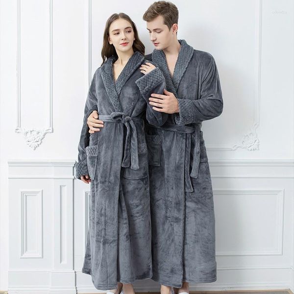 Ropa de dormir para hombre, camisón para mujer, Otoño Invierno, bata larga de lana Coral, albornoz grueso para parejas, ropa de franela para el hogar, Kimono