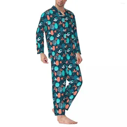 Heren nachtkleding Scandinavische stijl pyjama Man Roest Herfst Bloemen Schattig Zacht Kamer Lente Tweedelige Casual Los Oversized Patroon Pyjamasets