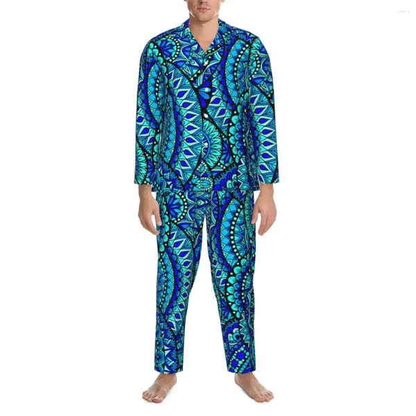 Vêtements de nuit pour hommes Ocean Mandala Pyjama Ensembles Automne Rétro Imprimé Floral Mode Nuit Hommes 2 Pièces Lâche Surdimensionné Personnalisé Cadeau De Nuit