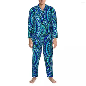 Nachtkleding voor heren Oceaan Mandala Print Lente abstracte bloem Vintage oversized pyjamasets Heren met lange mouwen Kawaii Dagelijks aangepaste nachtkleding