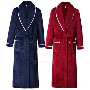 Men's Sleepwear Oversize 4XL Winter Flannel Long Couple Robe Thick Warm Coral Fleece Bathrobe Gown Nightwear Loose HomeWear Loungewear