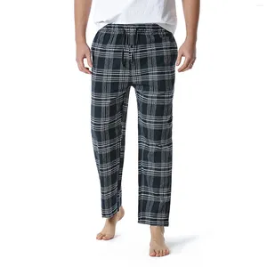 Pantalon pyjama en coton léger à carreaux, taille moyenne, avec poches, vêtements de nuit pour hommes, hiver 2023