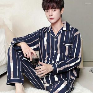 Pyjama en coton imprimé à carreaux pour homme, ensemble 2 pièces, chemise à manches longues, pantalon, vêtements de maison
