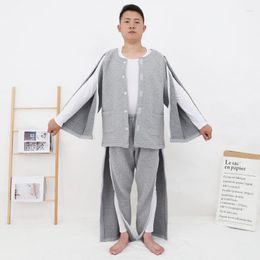 Ensembles de pyjama de vêtements de nuit pour hommes Facile à porter et à enlever Pyjama Fracture du bras du pied de la jambe Soins postopératoires Vêtements Lit Paralysie Vieil homme