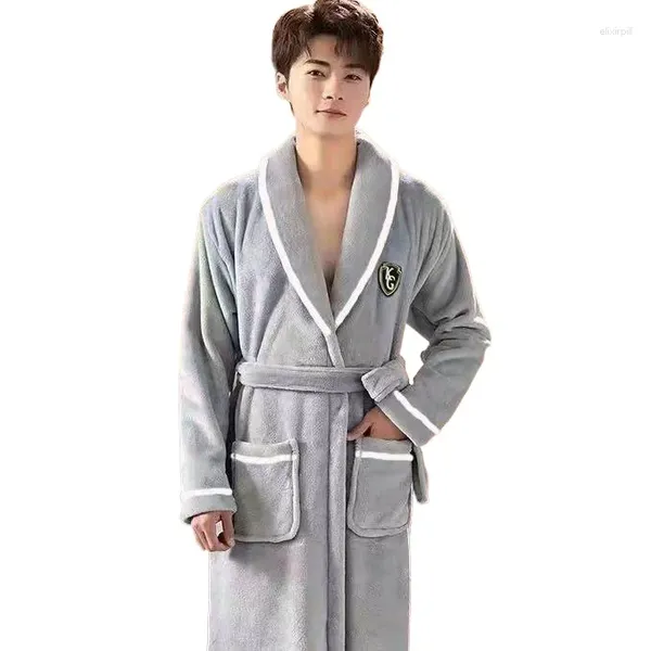 Pyjamas de vêtements de nuit pour hommes Pyjamas d'hiver en velours de corail à manches longues une pièce en flanelle peignoir double face vêtements de maison d'intérieur Mornin mâle