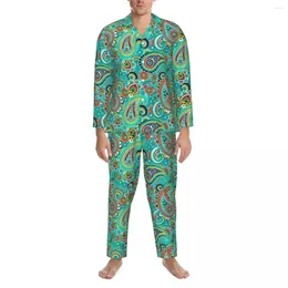 Nachtkleding voor heren Pyjama's Heren Kleurrijk Paisley Nacht Moderne kunstdruk 2-delig Vintage pyjamasets Lange mouw Mooi Oversize thuispak