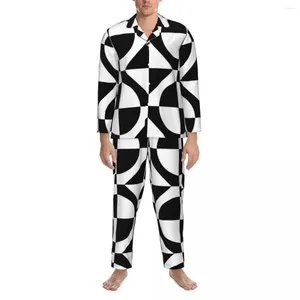 Vêtements de nuit pour hommes Pyjamas Mâle Two Tone Home Nightwear Noir Blanc 60S Style Pièce Casual Pyjama Ensembles À Manches Longues Kawaii Costume Surdimensionné