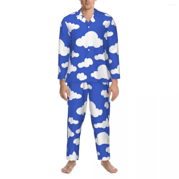 Pyjamas pour hommes Pyjamas Hommes Cartoon Nuage Nuit Nuageux Bleu Ciel 2 Pièces Casual Pyjama Ensemble Manches Longues Mignon Doux Surdimensionné Costume À La Maison
