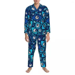 Ropa De Dormir para Hombres Pijamas Hombres Griego Mal De Ojo Daily Blues Plata Conjuntos De Pijamas Informales De Dos Piezas Manga Larga Cómodo Traje De Casa De Gran Tamaño