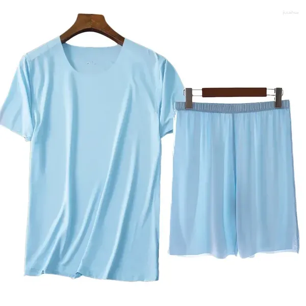 Ropa de dormir para hombre, pijamas para hombre, traje masculino para el hogar, conjunto informal, ropa de dormir, pijamas de seda para dormir, ropa de hielo, pantalones sólidos de verano, 2 uds, pijamas, camisa