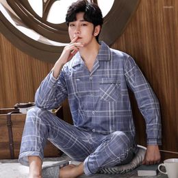 Vêtements de nuit pour hommes Pyjamas Hommes Pantalons à manches longues Printemps Et Automne Coton Twin Home Suit Respirant Confortable Turn-over Col
