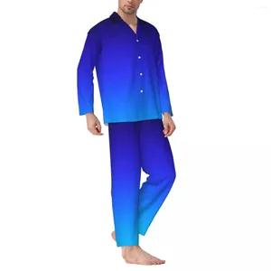 Nachtkleding voor heren Pyjama's Heren Patroon Vrije tijd Zwart tot aquablauw Tweedelige casual set Oversize huispak met lange mouwen