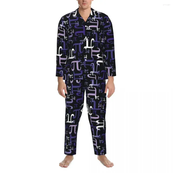 Pyjamas pour hommes Pyjamas Hommes Violet Math Imprimer Chambre Pièces de Pi 2 pièces Vintage Pyjama Ensemble Manches Longues Chaud Surdimensionné Costume À La Maison