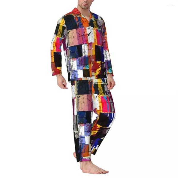 Ropa De Dormir para Hombres Pijamas Hombres Colores del Arco Iris Habitación Arte Estético Colorido Conjuntos De Pijamas Informales De 2 Piezas Traje para Casa De Gran Tamaño De Manga Larga