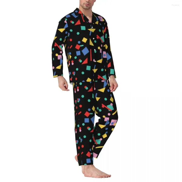 Pyjamas pour hommes Pyjamas Hommes Rétro 80S Design Esthétique Home Art Formes géométriques 2 pièces Pyjama Ensembles Costume surdimensionné romantique