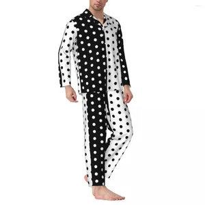 Heren nachtkleding pyjama heren retro tweekleurig slaap zwart en wit gevlekt 2-delig casual pyjamasets met lange mouwen oversize thuispak