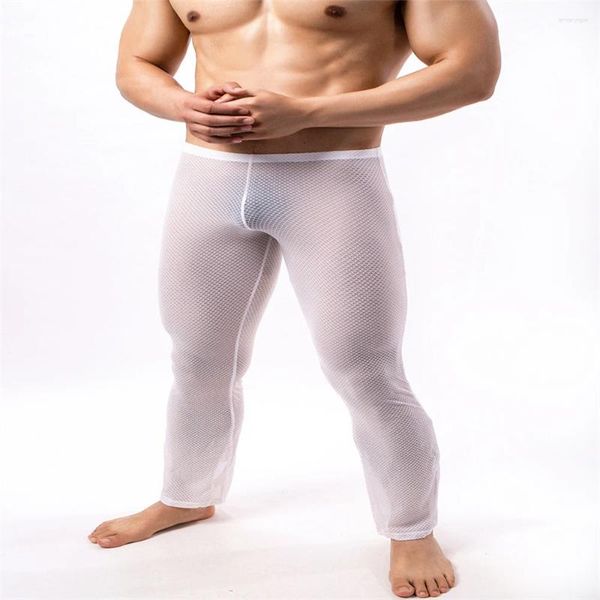 Ropa de dormir para hombre Pijamas Pantalones Lencería Long Johns Loungewear Camisón de malla Leggings de fitness Ver a través de pantalones transparentes Ropa interior