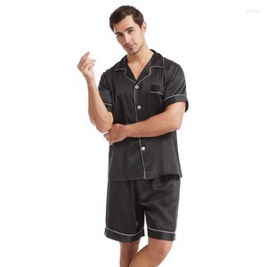 Slaapkleding voor heren Pyjama's Pak Casual mannelijke satijnen lounge dragen tweedelig PJ's set mannen faux zijden 2022 shirtshorts met korte mouwen