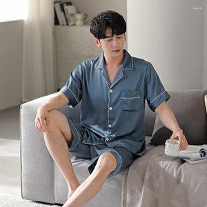 Pyjamas de nuit pour hommes ensemble haut et short 2 pièces salon hommes Satin Pijama maison vêtements Pyjamas