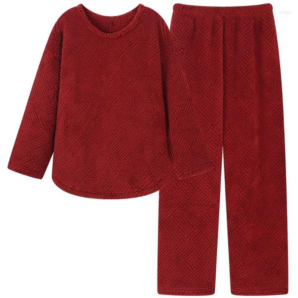 Pyjamas de vêtements de nuit pour hommes Festival chaud rouge automne hiver pyjama mâle homme Pijama à manches longues épais flanelle salon sommeil ensemble 3XL