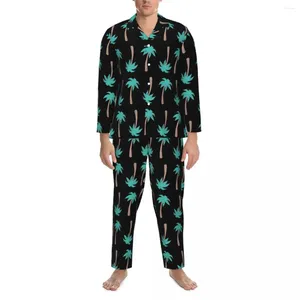 Heren nachtkleding Palmbomen Pyjamasets Lente Plant Print Trendy Slaapkamer Vrouw 2-delig Informeel Oversized Aangepaste nachtkleding Cadeau-idee