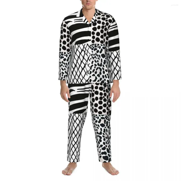 Mentes de sommiers patchworks imprimé pyjama set Autumn Animal Retro Home confortable Two Piece Oversize Design Nightwear Gift Idea