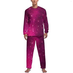 Pyjama galaxie rose pour hommes, vêtements de nuit imprimés étoiles, manches longues, ensemble Kawaii, 2 pièces, Design esthétique d'hiver, cadeau