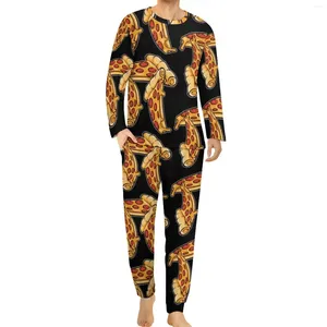 Heren Nachtkleding Pizza Pyjama Lente Voedsel Italiaanse Slaapkamer Thuis Pak Heren 2-delige Aangepaste Lange Mouwen Schattig Oversized Pyjama Sets