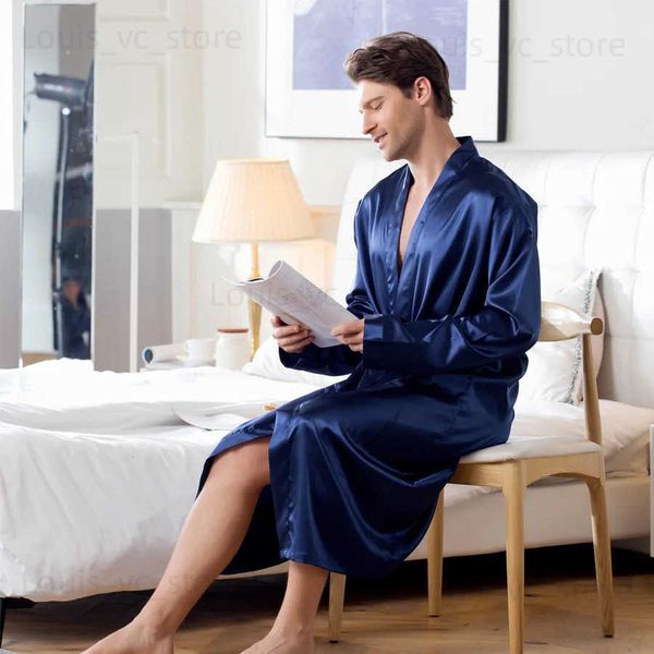 Vêtements pour hommes plus taille 3xl kimono peignoir masculin lâche de nuit de nuit en soie satin robe avec poche de la lingerie de lungewear t231223