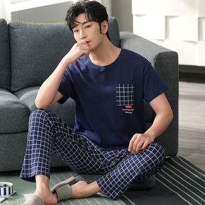 Vêtements de nuit pour hommes grande taille 5XL été élégant hommes pyjamas tricotés coton pyjamas ensembles pantalons longs vêtements de nuit pyjamas vêtements de nuit Pijamas Homewear PJ 230317