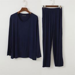 Vêtements de nuit pour hommes, plus la taille 8XL 150kg automne été à manches longues hommes pyjamas ensembles couleur unie col rond modal maison porter grand haut et pantalon 220924