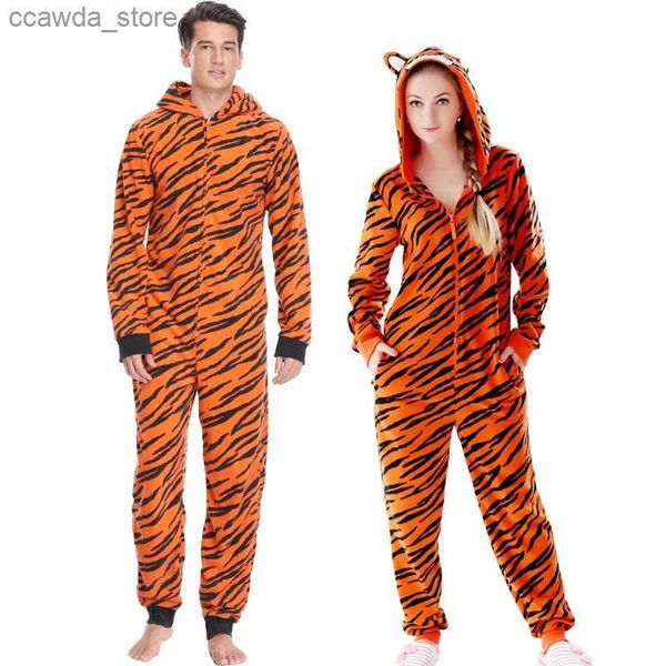 Ropa de dormir para hombres Tallas grandes Fleece Tiger Pijamas Mujeres Stitch Onesie Animal Viene Monos Pareja Mono Pijamas Onesie para adultos Kingurumi Q240109